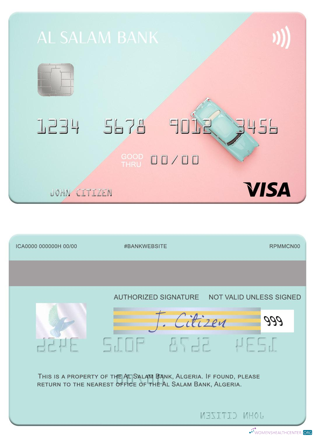 Download Algeria Al Salam Bank visa card Photoshop template